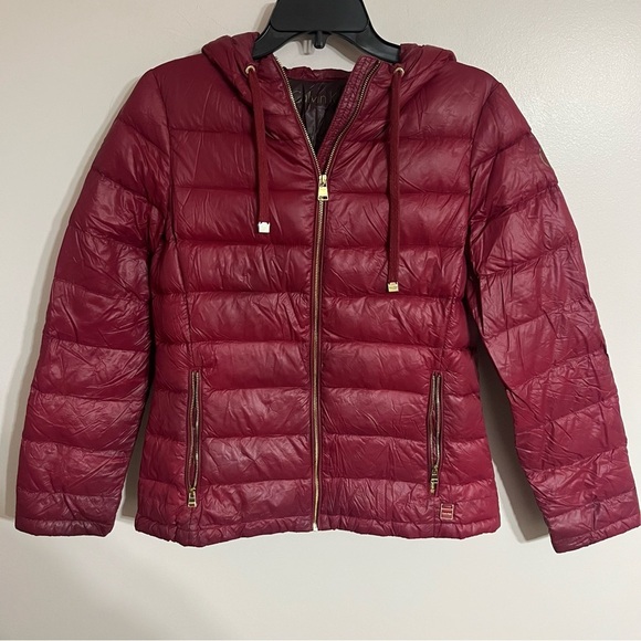 Calvin Klein Puffer Jacket Women's Sm Premium Down Packable Quilted Red Full Zip - Picture 1 of 14